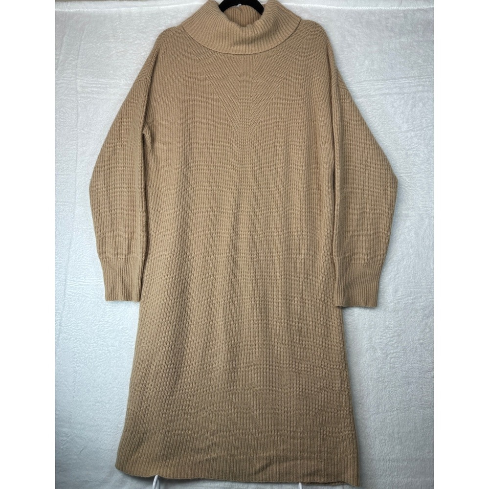 Ann Taylor Sweater Dress Women XXL Tan 100% Cashmere Turtleneck Ribbed 1336